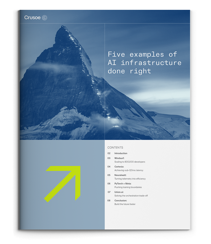 Image of booklet with title "5 examples of AI infrastructure done right" and image of a mountain.
