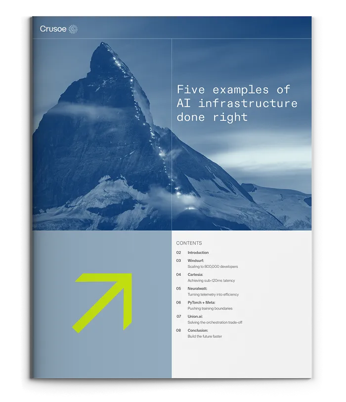 Image of booklet with title "5 examples of AI infrastructure done right" and image of a mountain.