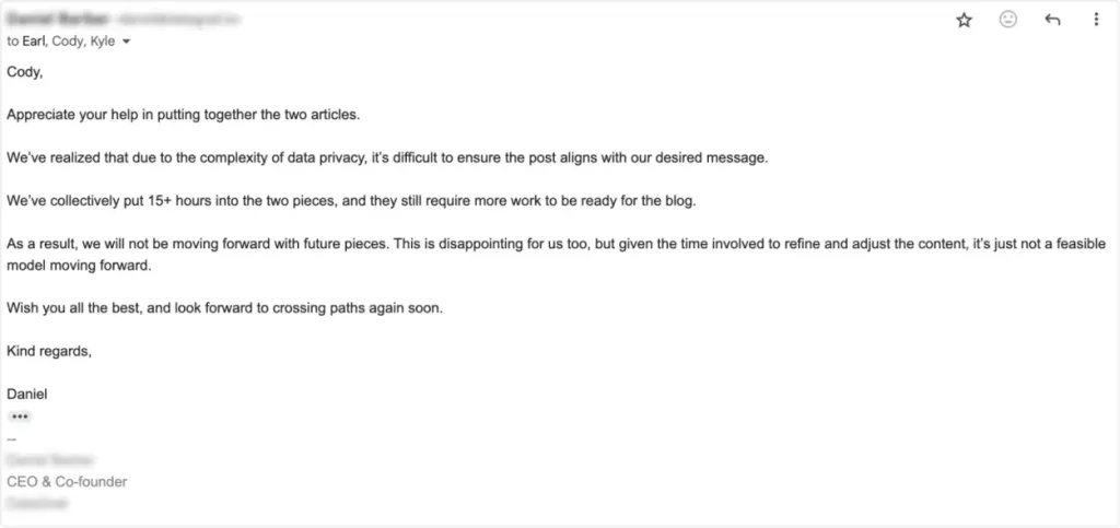 Email from upset client