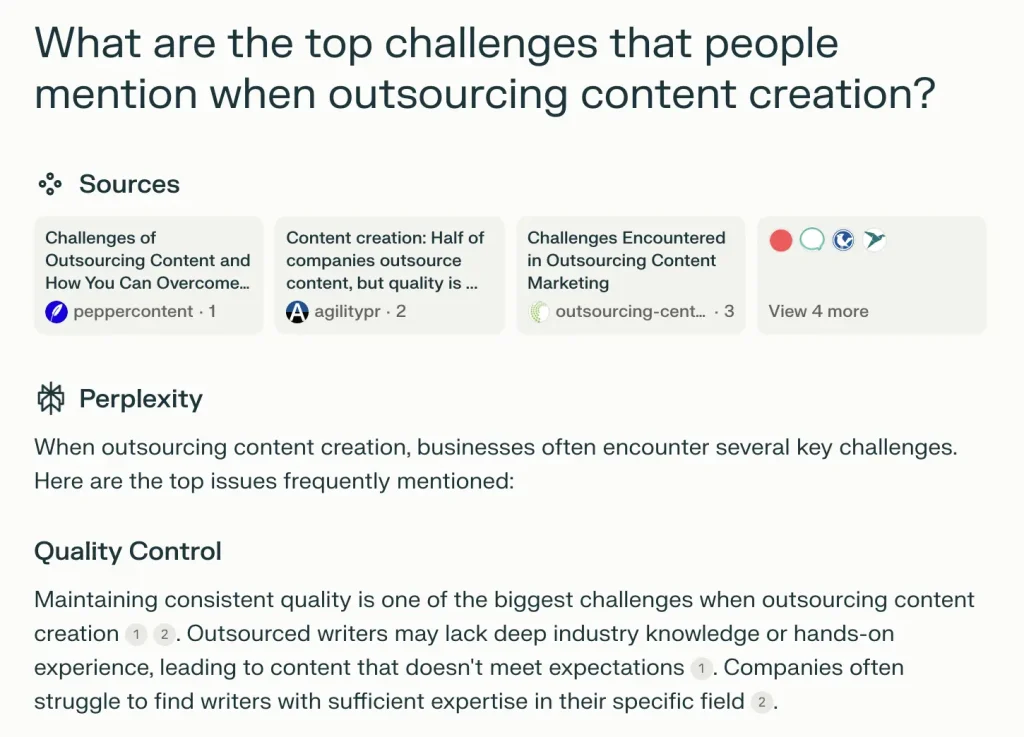 What are the top challenges that people mention when outsourcing content creation?