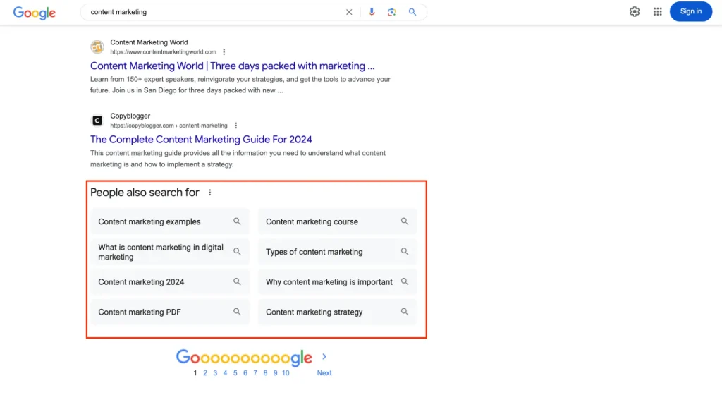 Google Related Searches Example