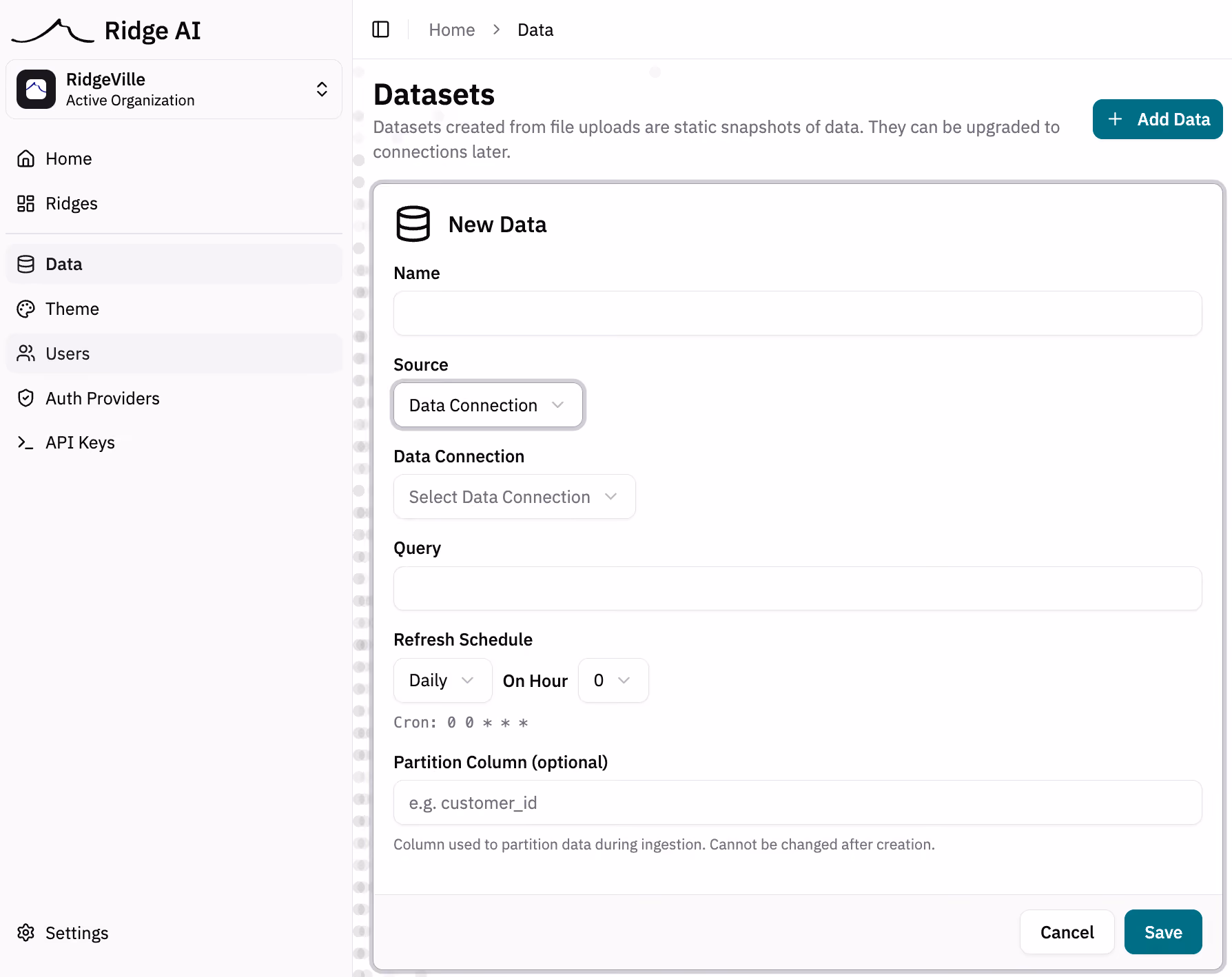 Ridge Data Connections manage authentication.