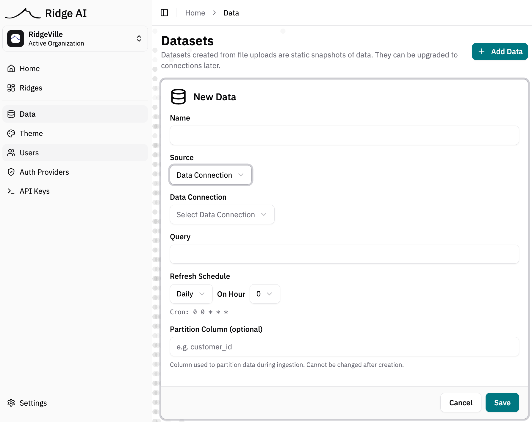 Ridge Data Connections manage authentication. 