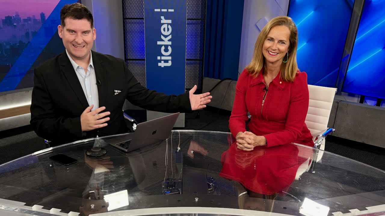 Naomi Simson interviewed by Ahron Young at the Ticker News studio
