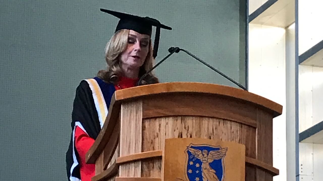 Naomi Simson delivering the occasional address at Wilson Hall, University of Melbourne