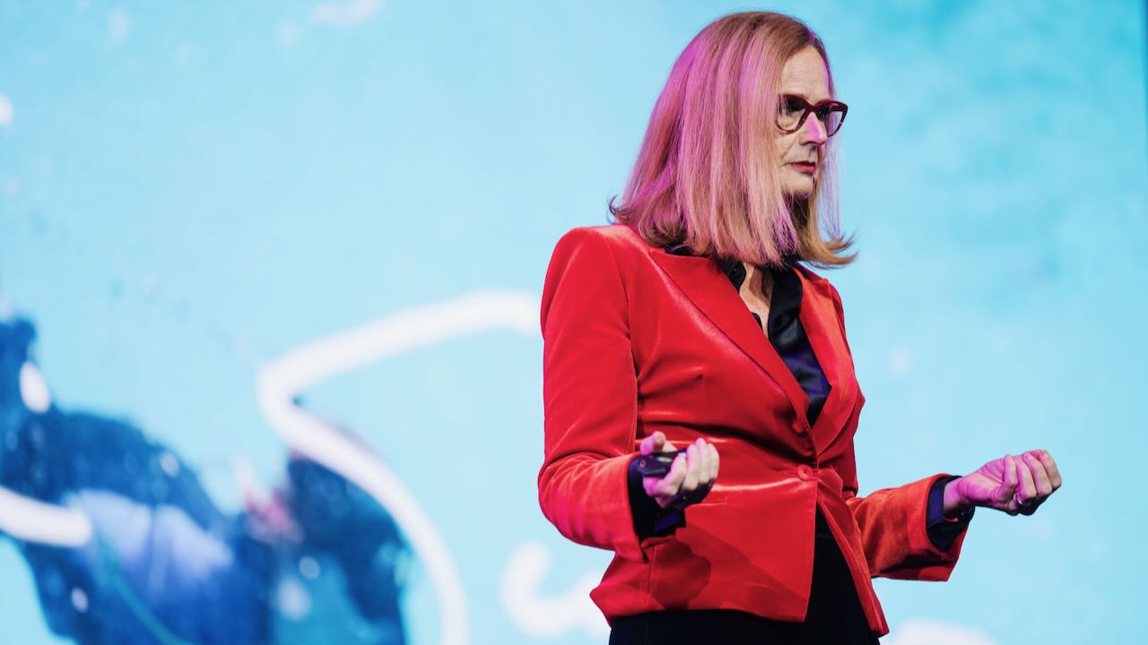 Naomi Simson speaking at the Harcourts conference in Wellington, New Zealand