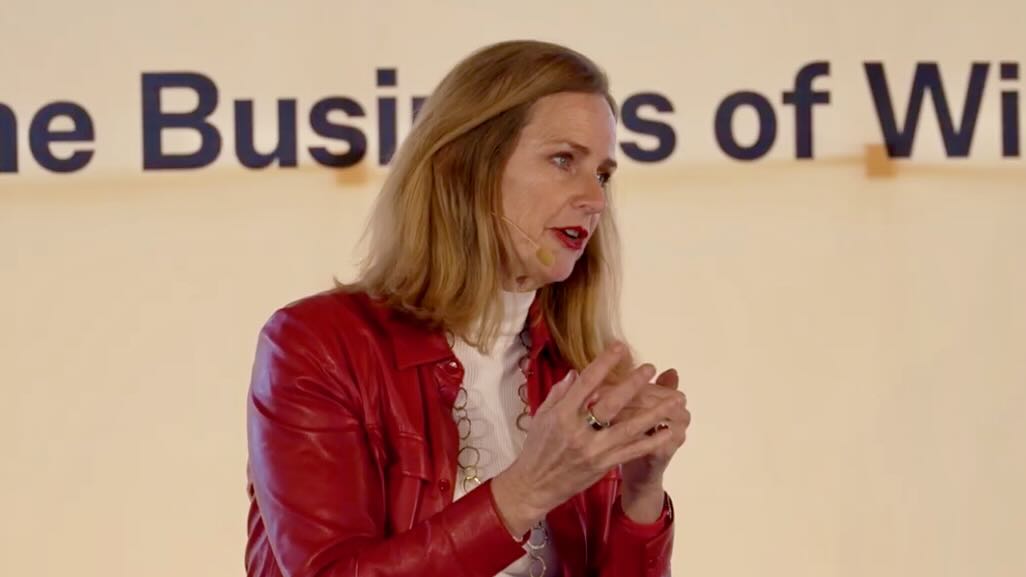 Naomi Simson speaking for CBA and Visa at GMHBA Stadium, Geelong, July 2023