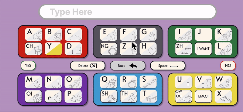 Gif showing the comboard being used to spell hi on a mobile device.