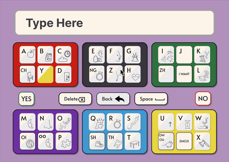 Gif showing the comboard being used to spell hi.