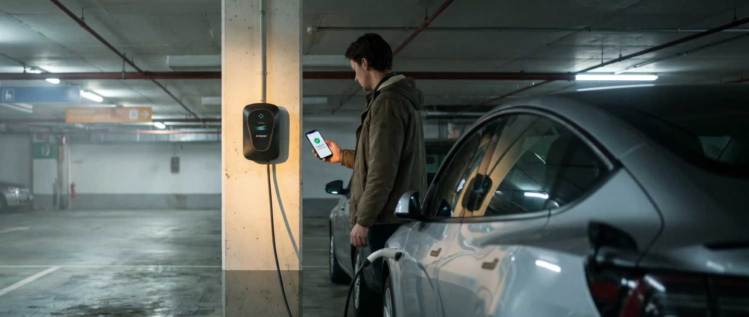 Driver standing beside an EV