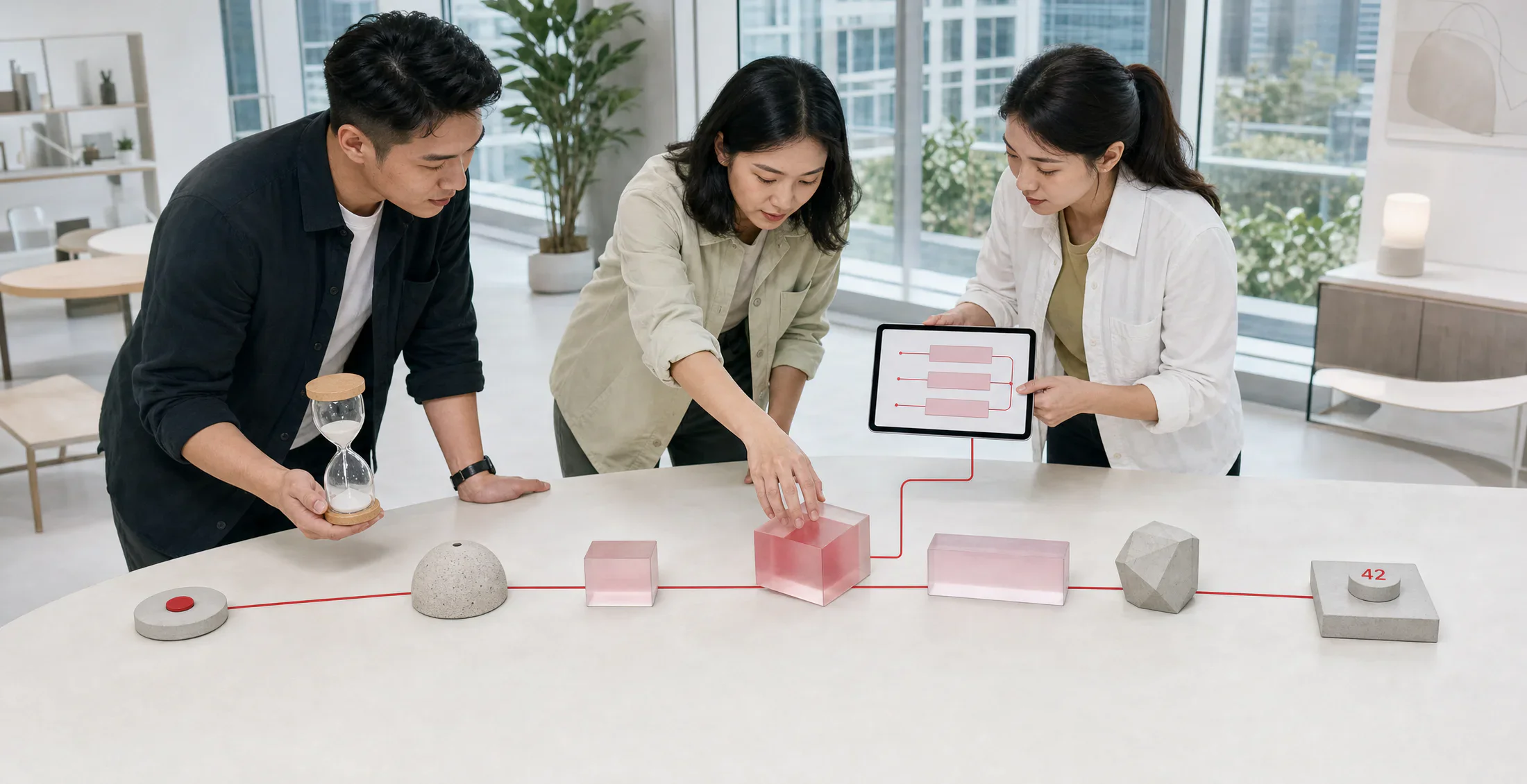 Asian event planners balance route stages and checkpoint timing for a corporate Amazing Race.