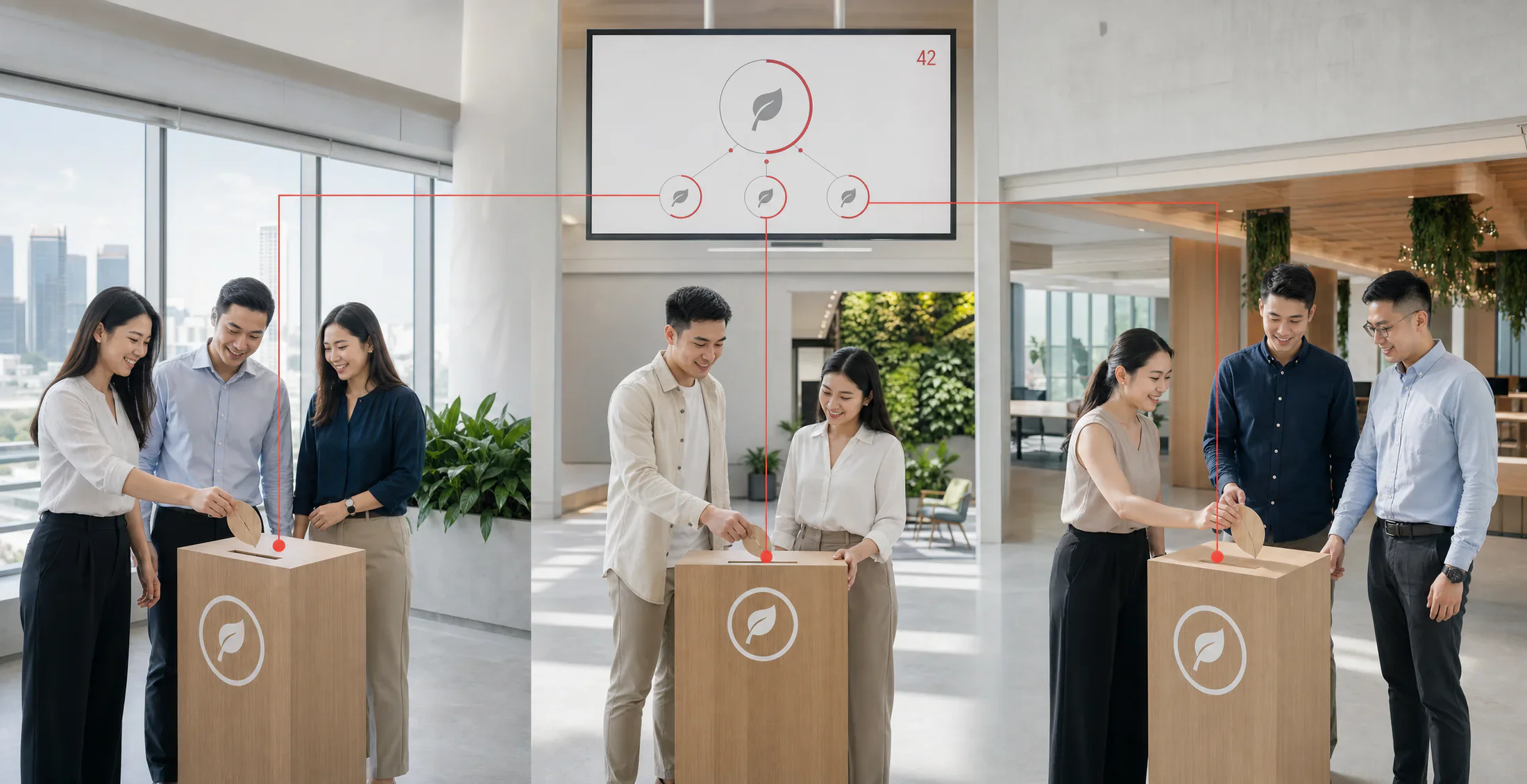 Asian employees across regional offices connect local CSR actions to one shared goal.