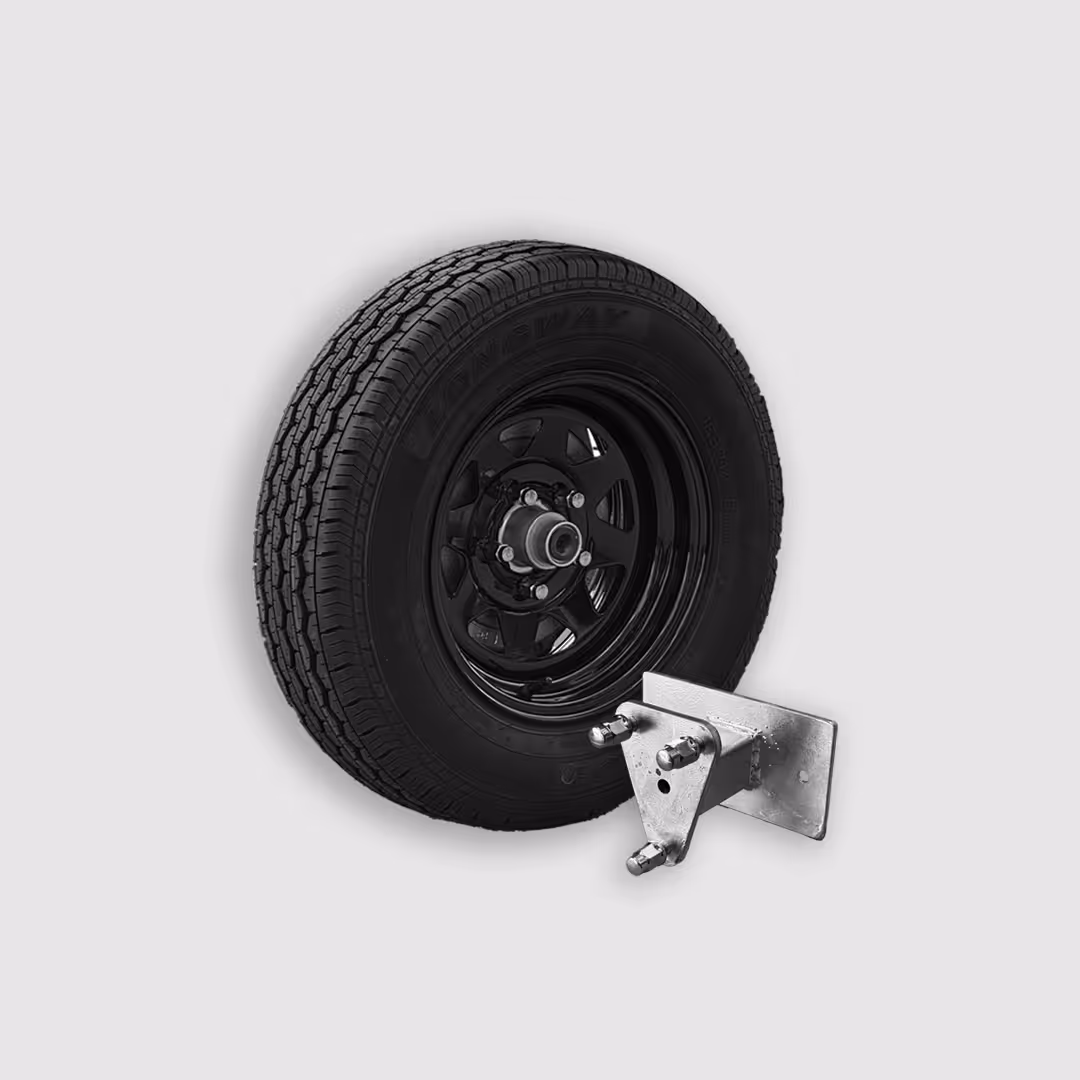 Steel spare wheel with under-deck mounting bracket for SHIFTR trailer
