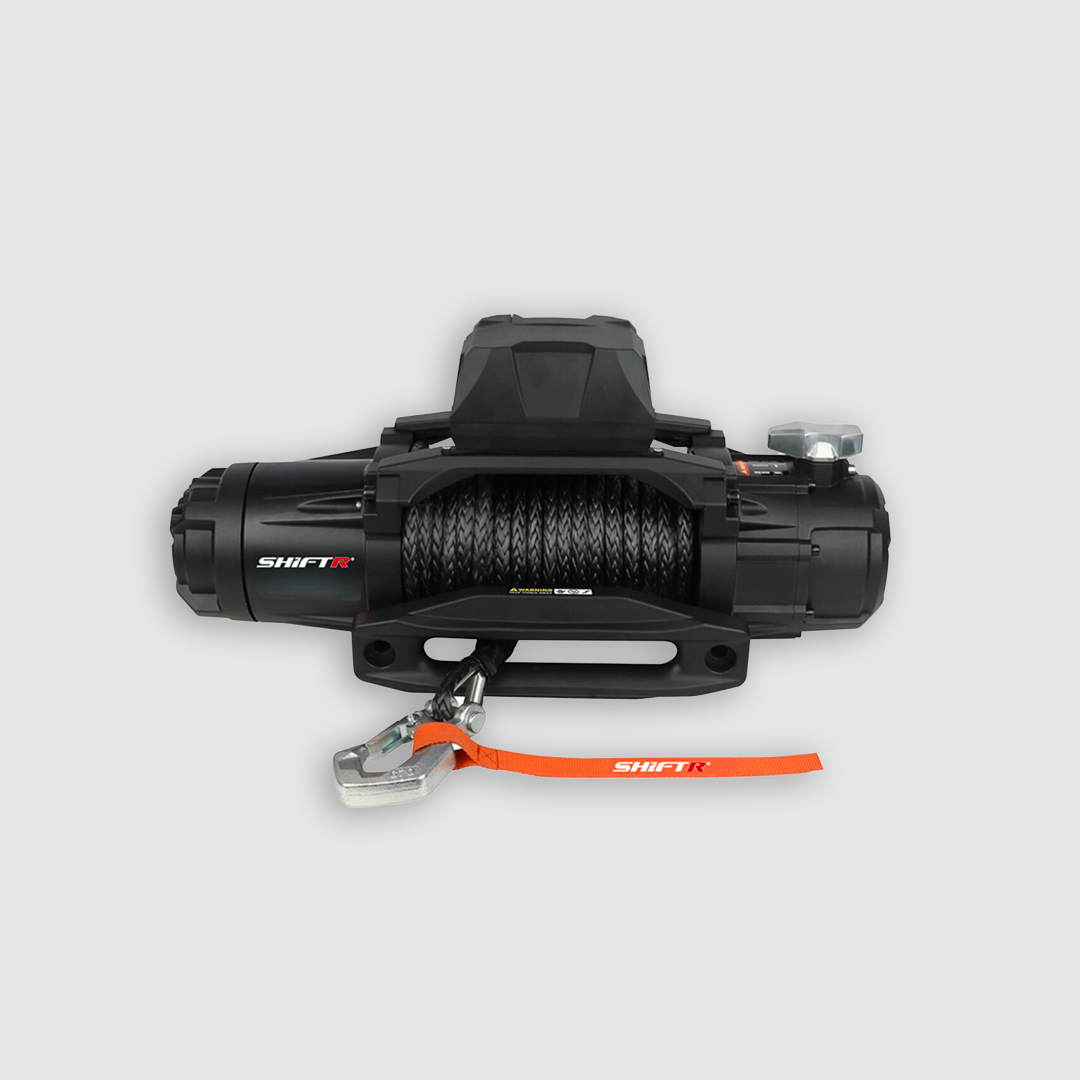 9500 lb electric recovery winch with synthetic rope and dual-speed gearbox