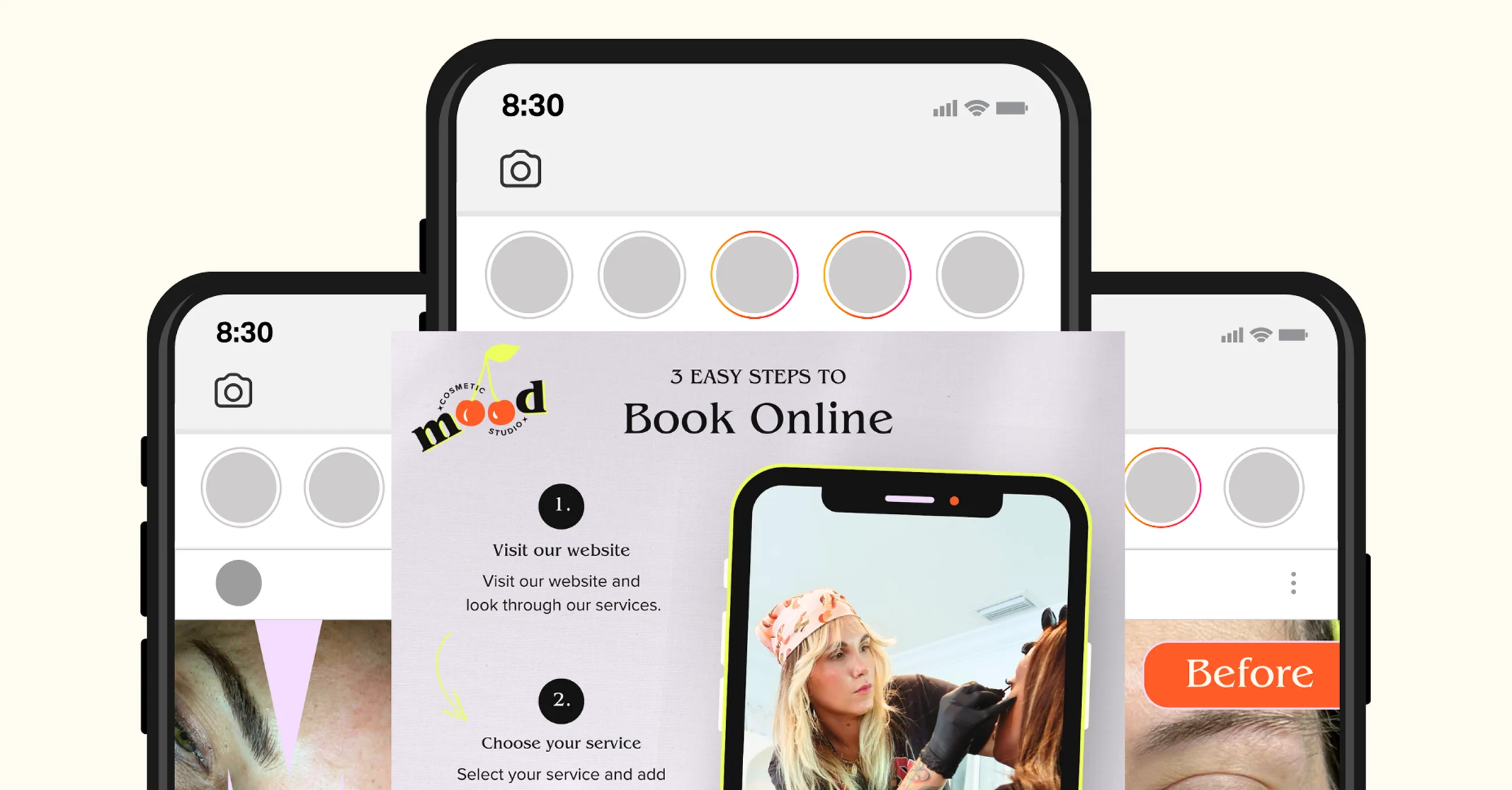Mobile-optimized web design for Mood Cosmetic Studio with online booking and PMU service showcase