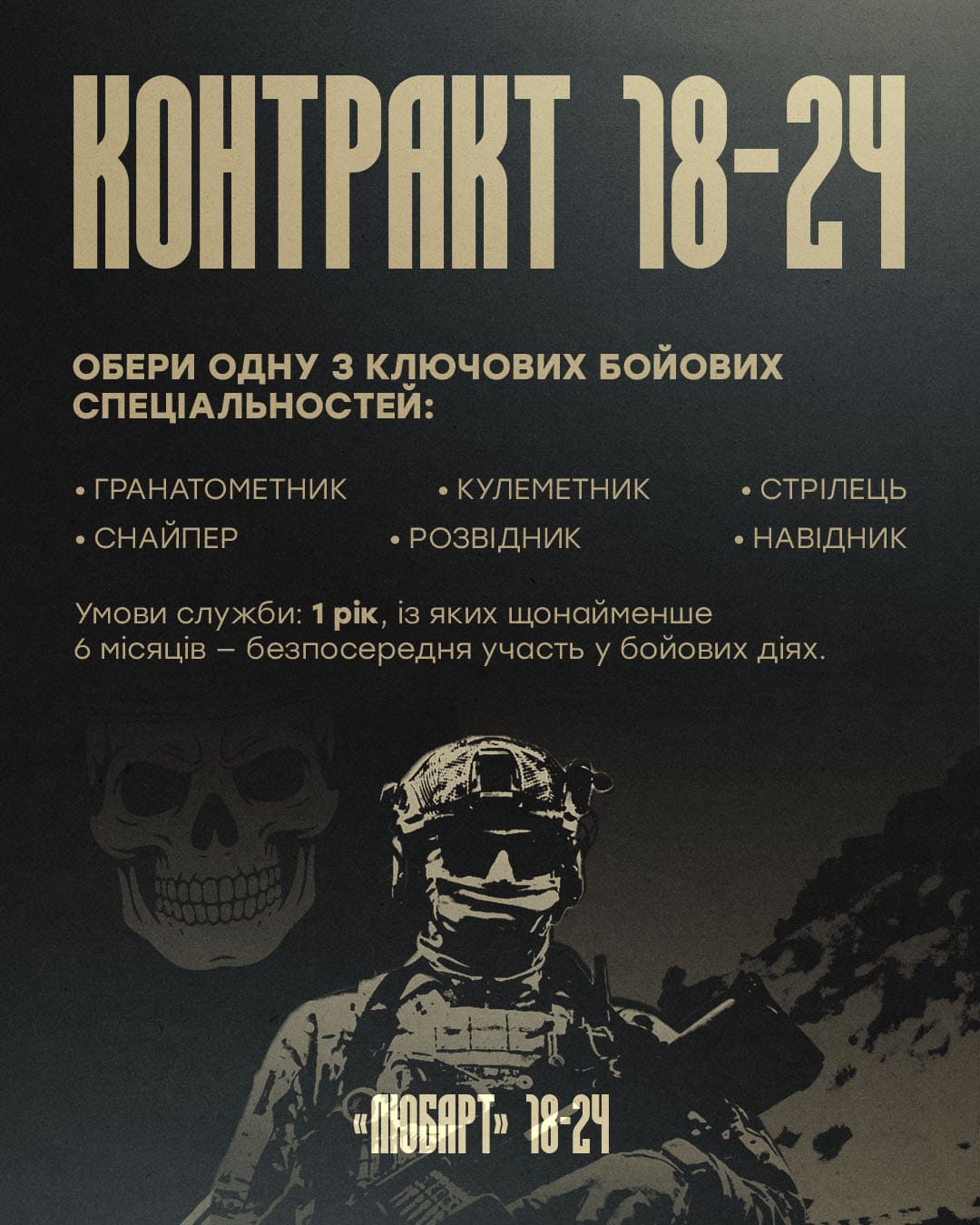 Обери одну з ключових бойових спеціальностей