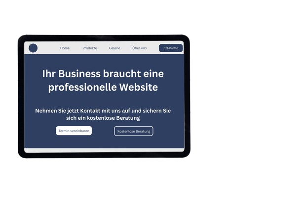 Responsive Unternehmens-Website für KMU und vielfältige Branchen, angezeigt auf einem Tablet-Display, mit klarer Navigation und mobilfreundlichem Layout