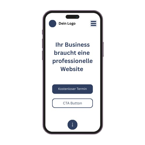 Responsive Website-Design auf einem Smartphone-Display, mobil optimierte Ansicht mit klarer Navigation und Call-to-Action