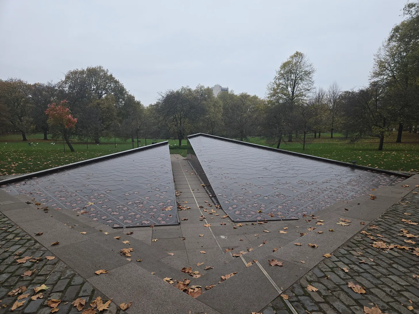 Canada Memorial in Green Park, London on a misty autumn morning