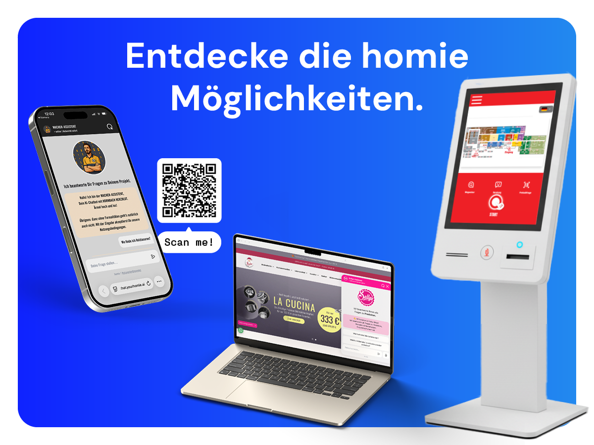 A QR Code, a Smartphone with homies Ai assistant and a pos-terminal 
