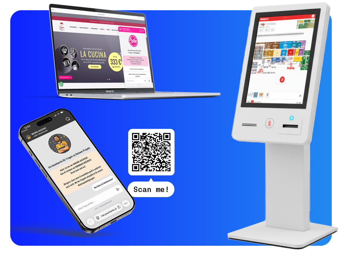 A QR Code, a Smartphone with homies Ai assistant and a pos-terminal 