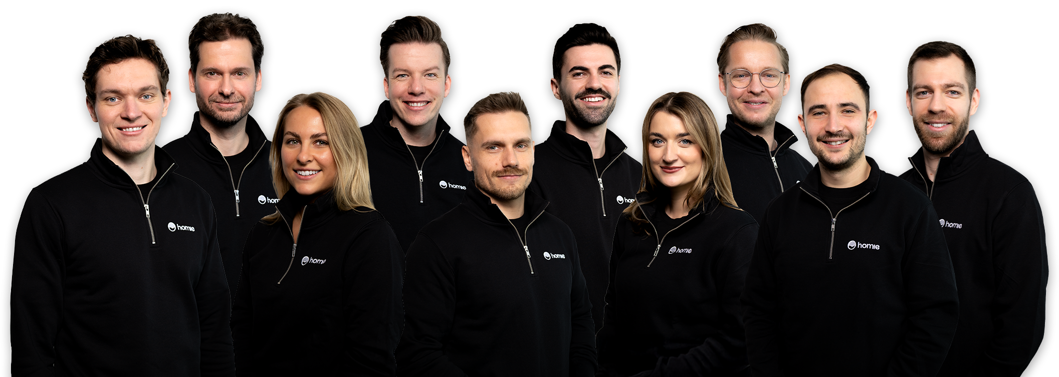 The employees of homie AI are looking straight into the camera and smiling.