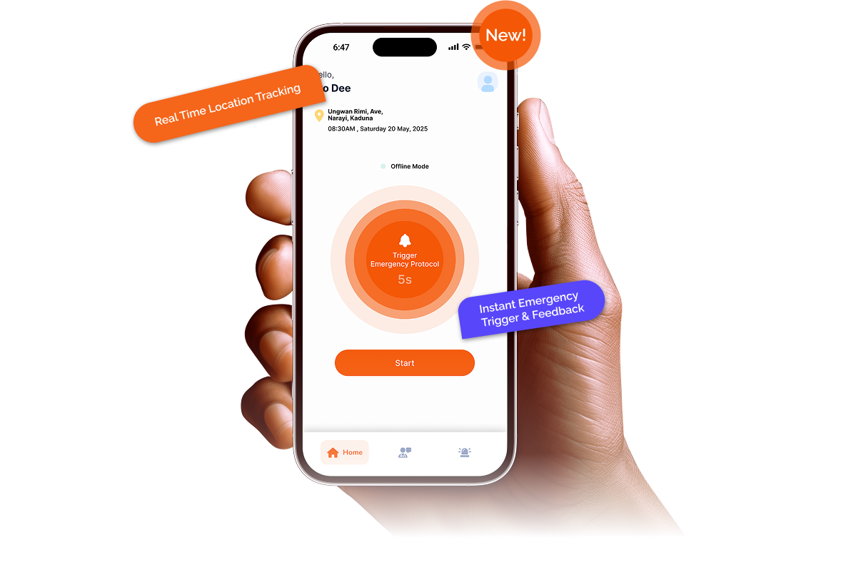 Image a hand holding a phone with the carebridge app interface.