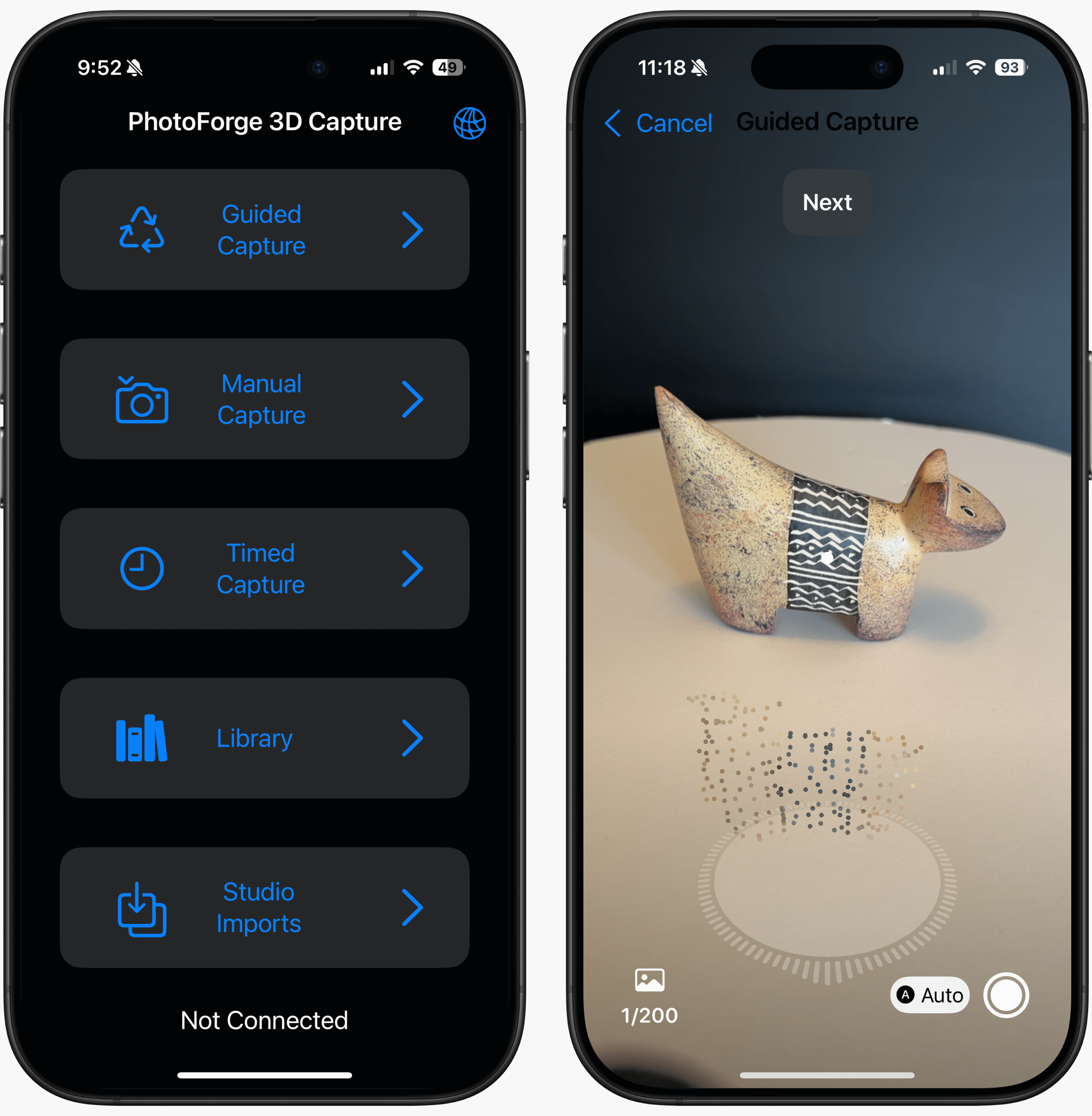 PhotoForge 3D Capture demo app image user interface