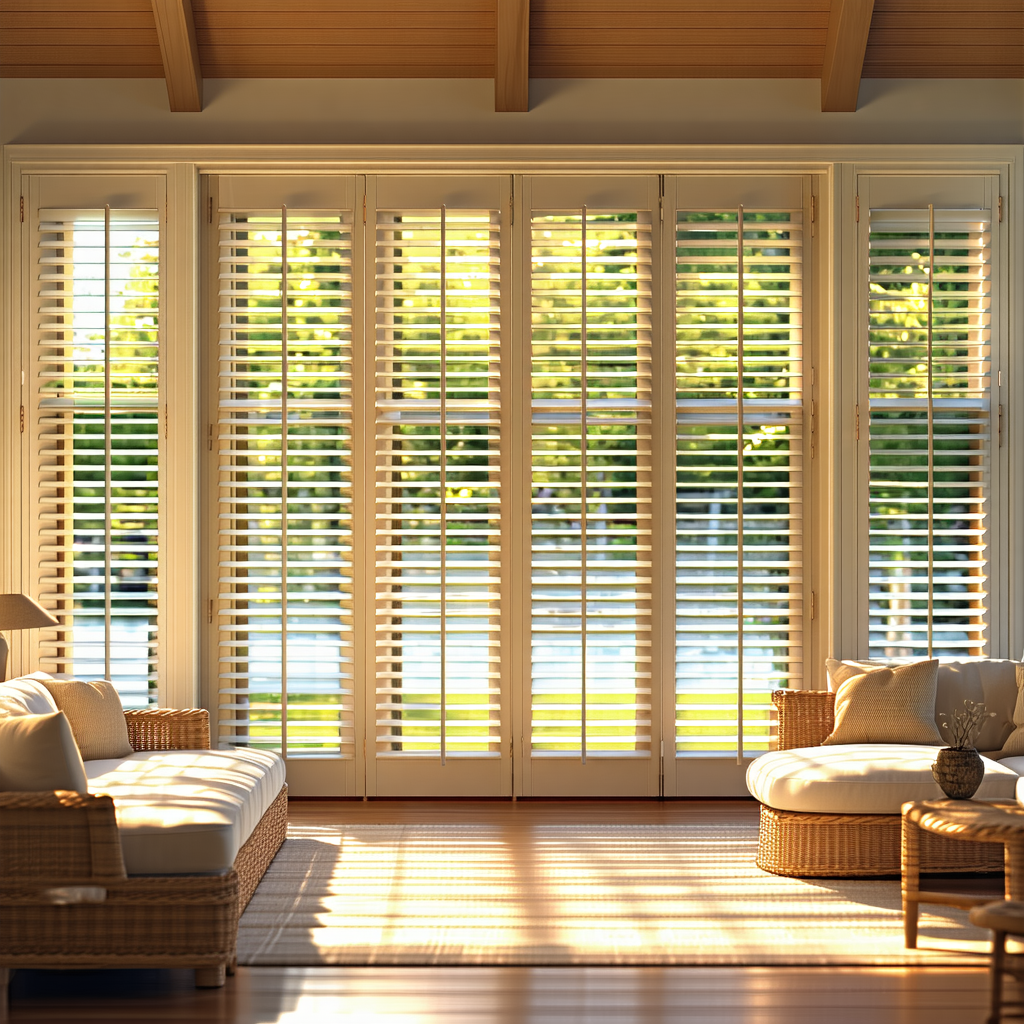 Sample custom wood shutters in living room