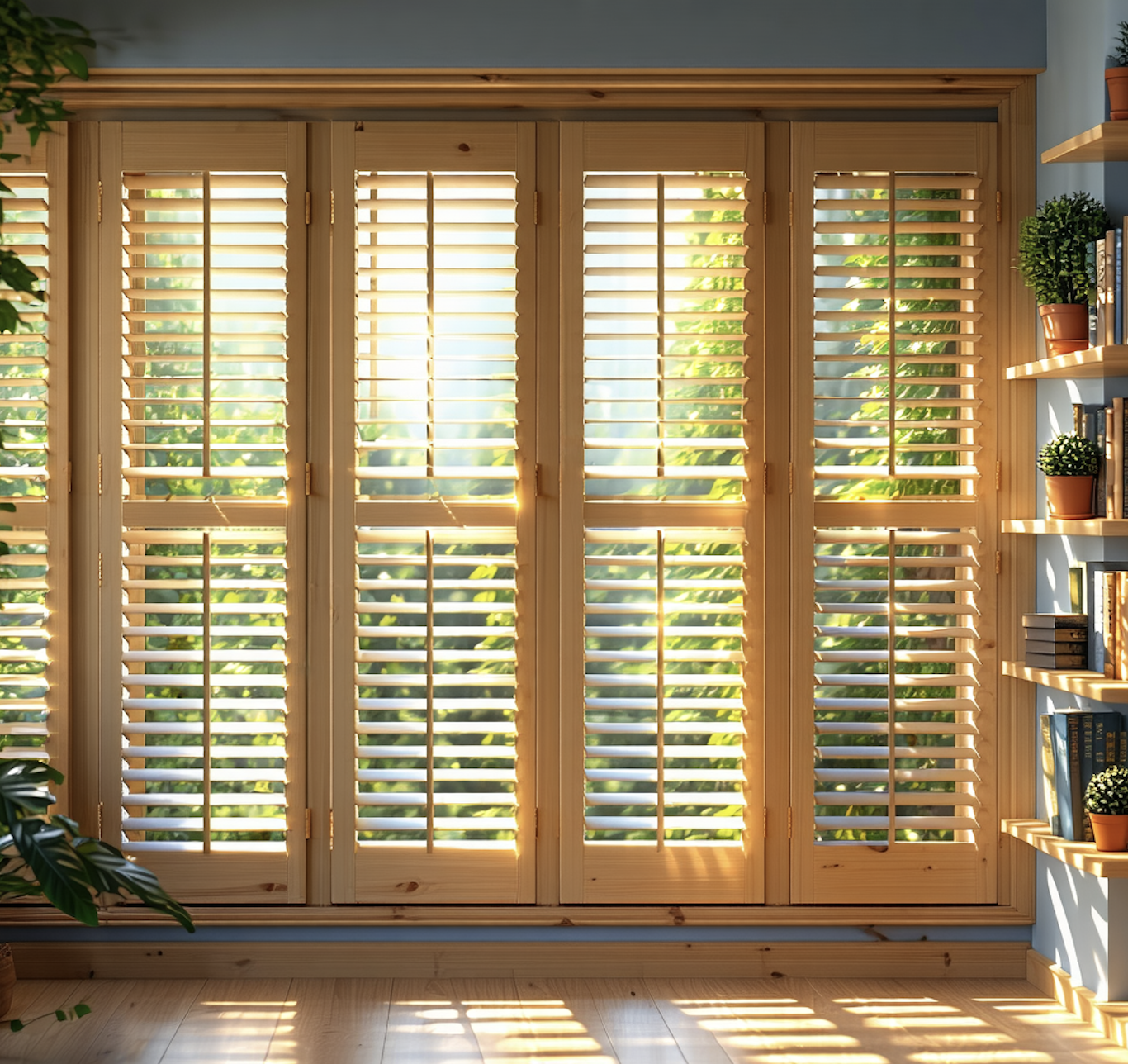 Sample wood shutters in living room