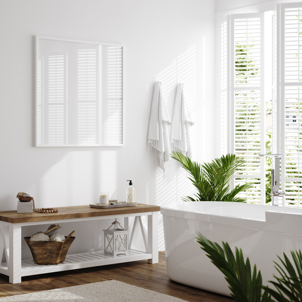 Example of wood shutters in a decorative bathroom