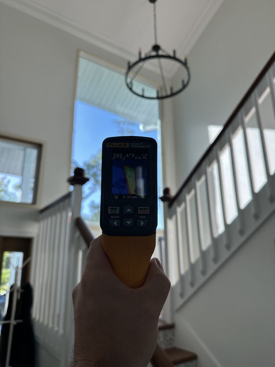 Infrared thermal image of a bare window in a Stuart, FL home showing heat passing through the glass