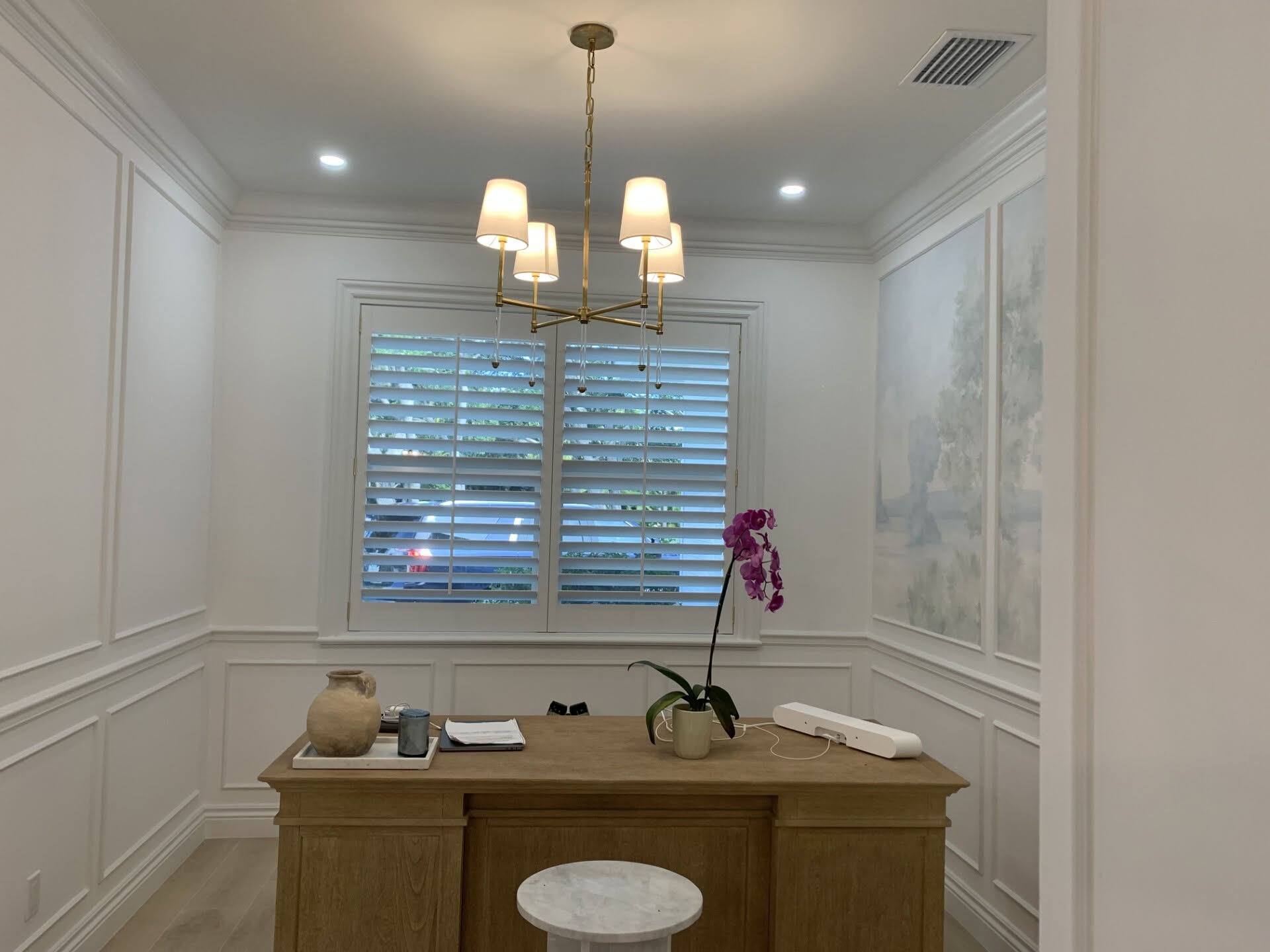 Real-wood plantation shutters in a Sewall's Point, FL home office