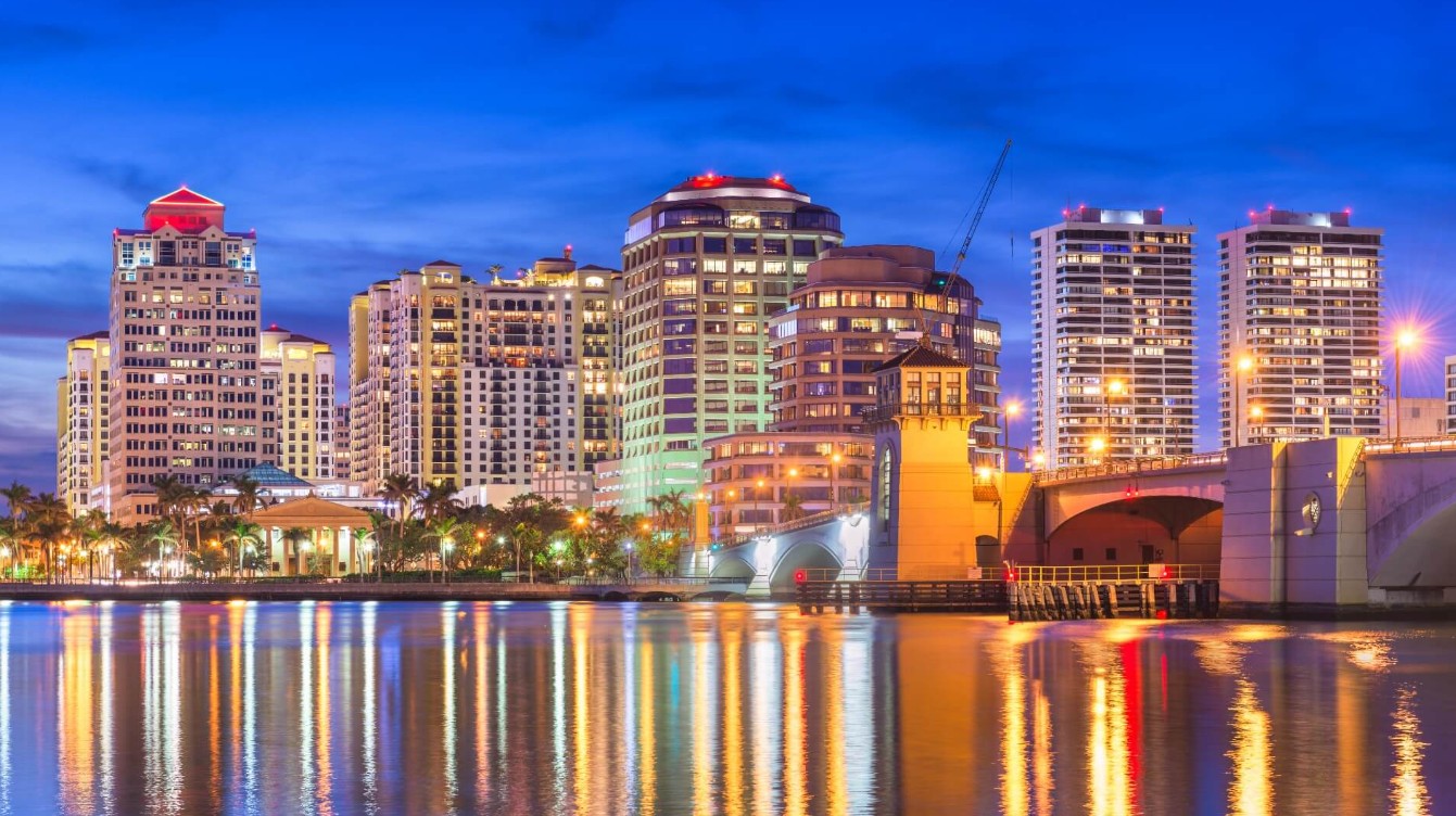 The West Palm Beach skyline along the Intracoastal Waterway
