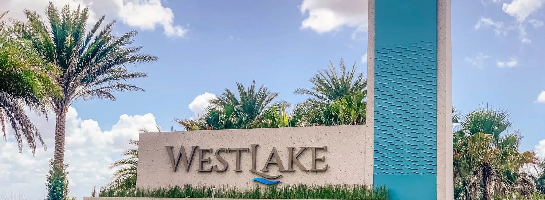 The Welcome to Westlake city sign in Palm Beach County, FL — the new-construction community Architectural Plantation Shutters serves with custom real-wood plantation shutters