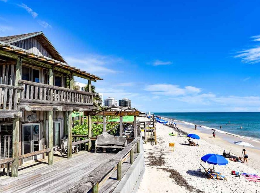 The historic Driftwood Resort and oceanfront homes on Ocean Drive in Vero Beach, Florida