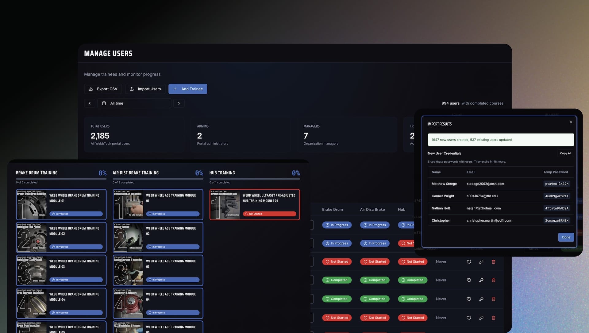 An illustrative image showcasing the innovative features of the AI-assisted training portal developed for Webb Wheel, highlighting how the custom app saved over 200 hours and $40,000 in project costs.