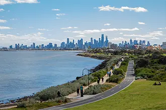 a location shot of elwood overlooking the bay