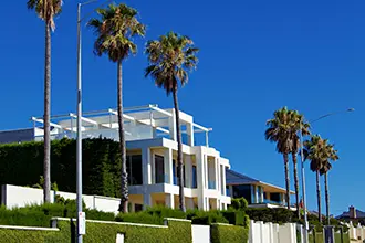 a modern home and palm trees in brighton, melbourne