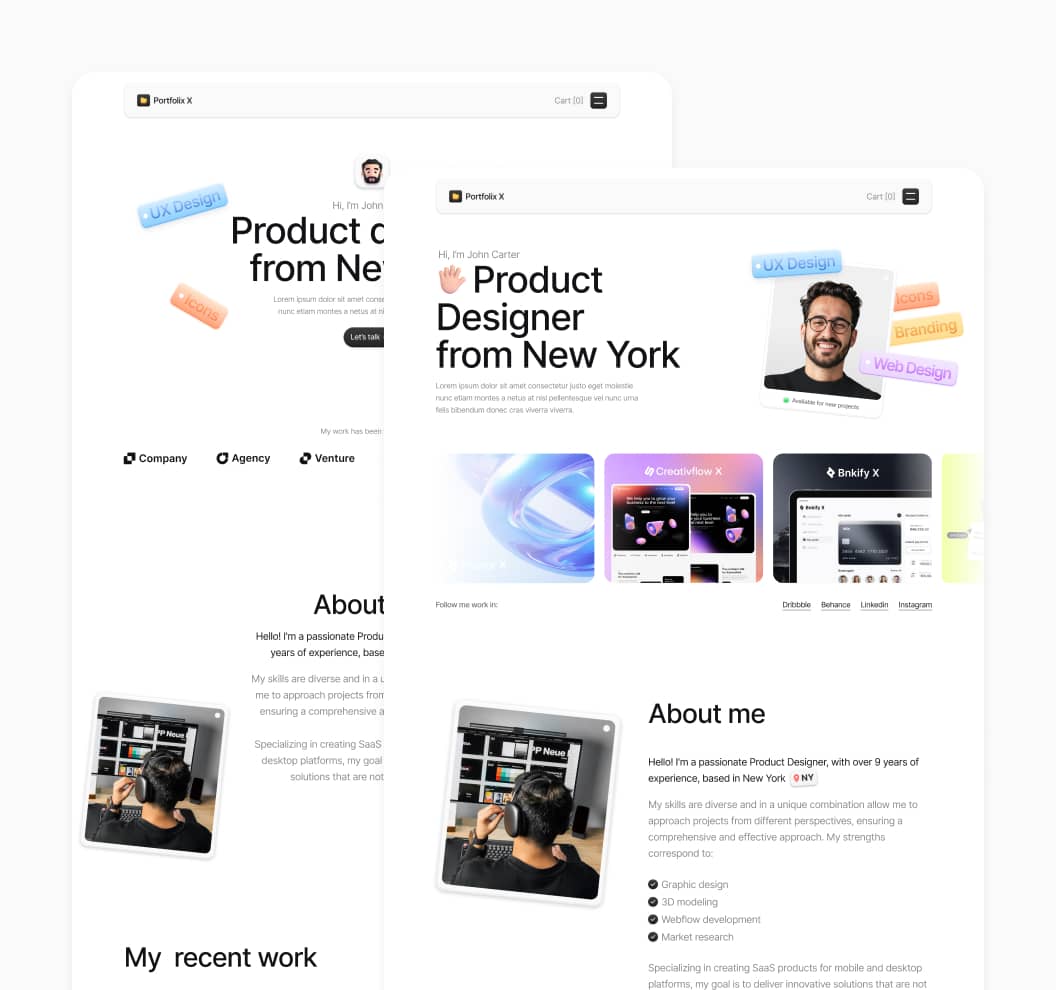 Portfolix X - Pages Included - Personal Portfolio Webflow Template