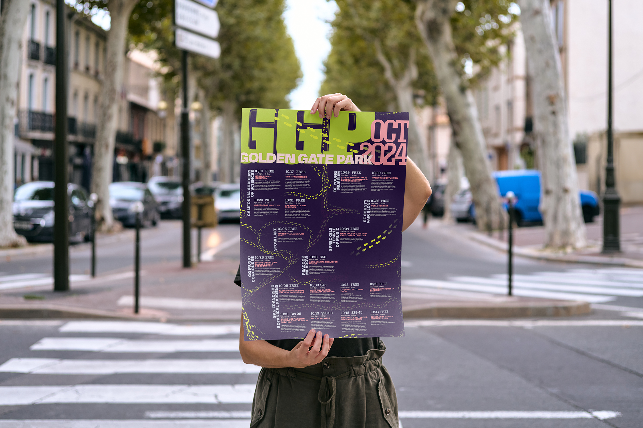 Mockup showing Golden Gate Park events poster from October 2024