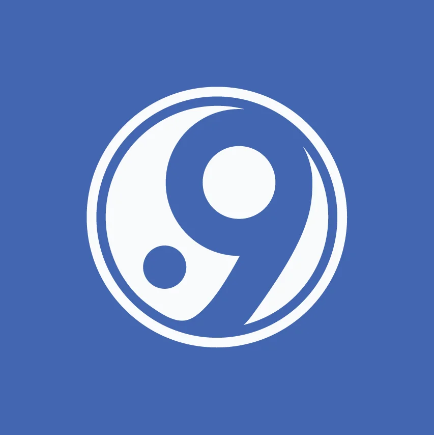 Blue color sample with the text 'SOOM BLUE' and its HEX, RGB, CMYK color codes above the white logo and text '9TH ISLAND TAEKWONDO'.