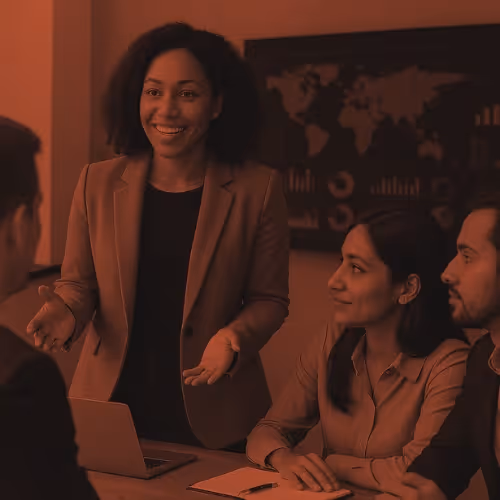 Image of woman talking to the team