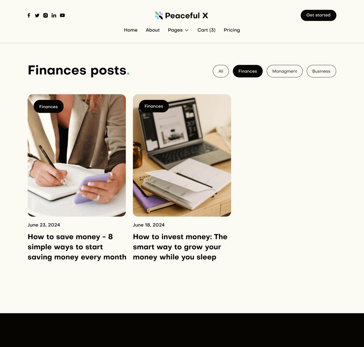 Peaceful X - Blog Category Top Page Multi Purpose Startup Webflow Template 