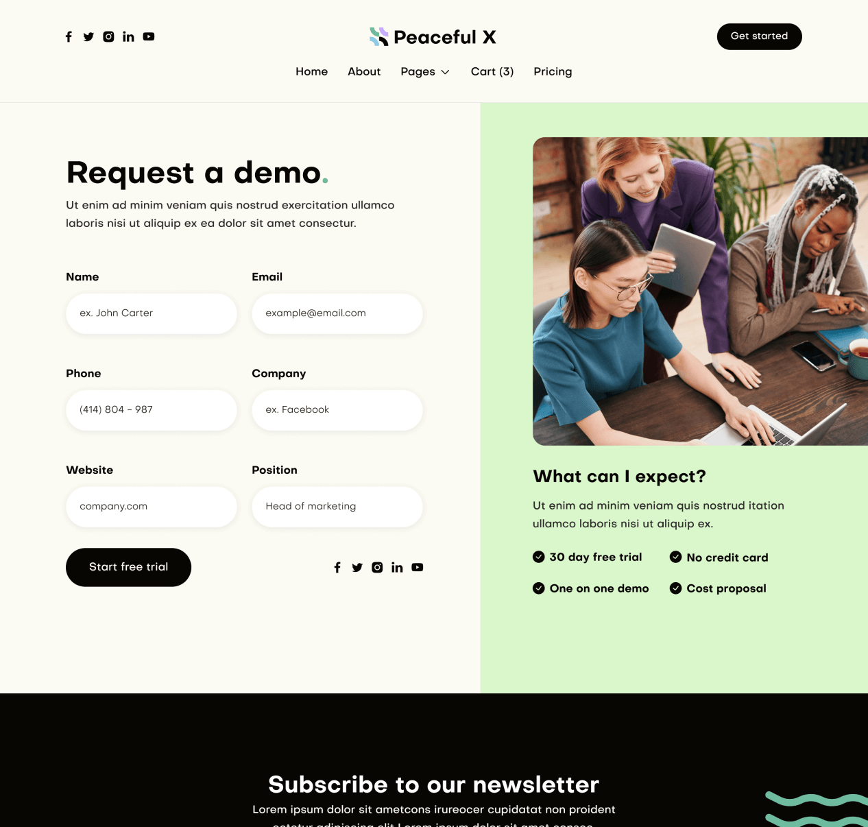 Peaceful X - Request A Demo Top Page Multi Purpose Startup Webflow Template 