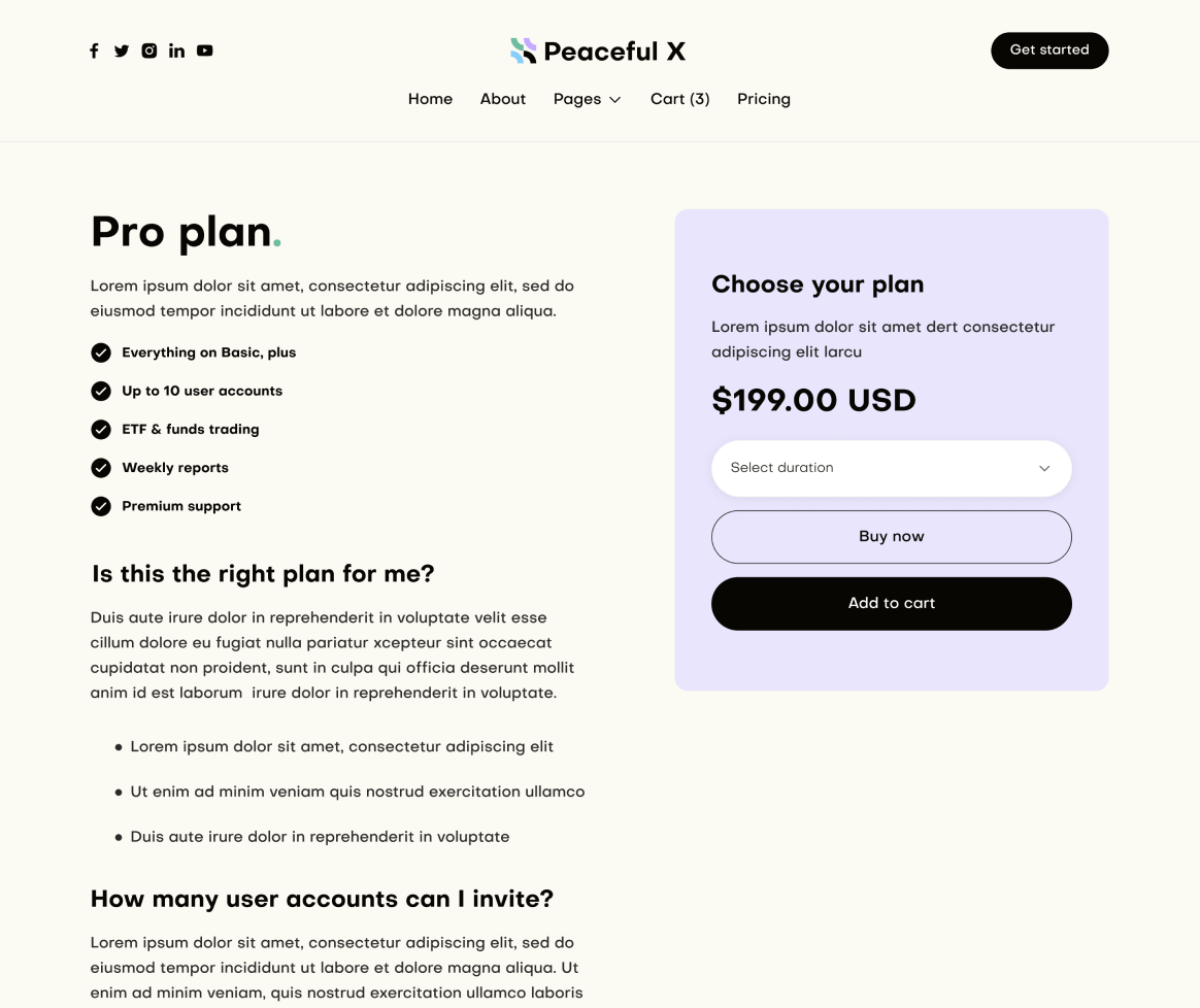 Peaceful X - Pricing Single Main Page Multi Purpose Startup Webflow Template