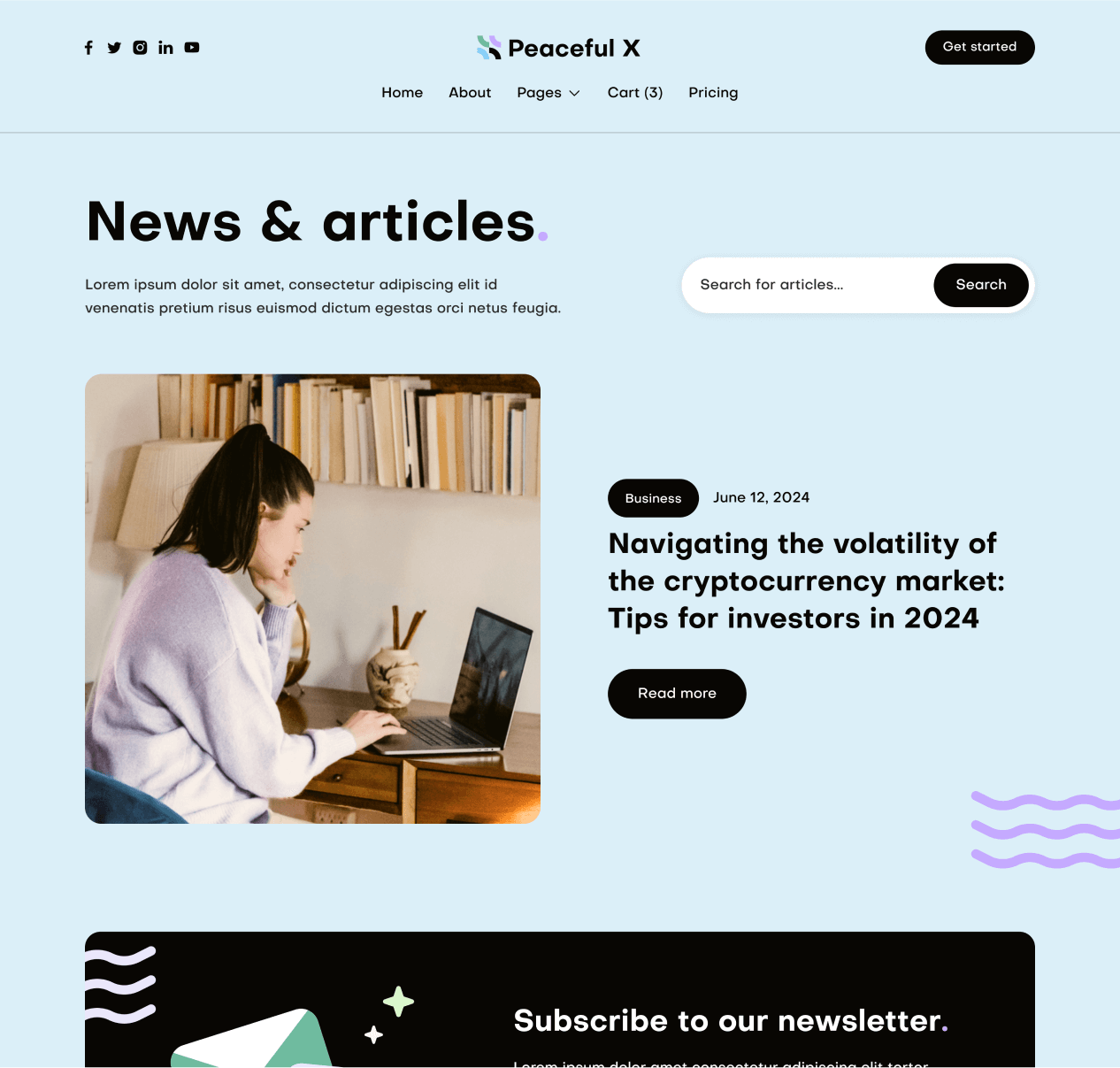 Peaceful X - Blog V1 Page Multi Purpose Startup Webflow Template 