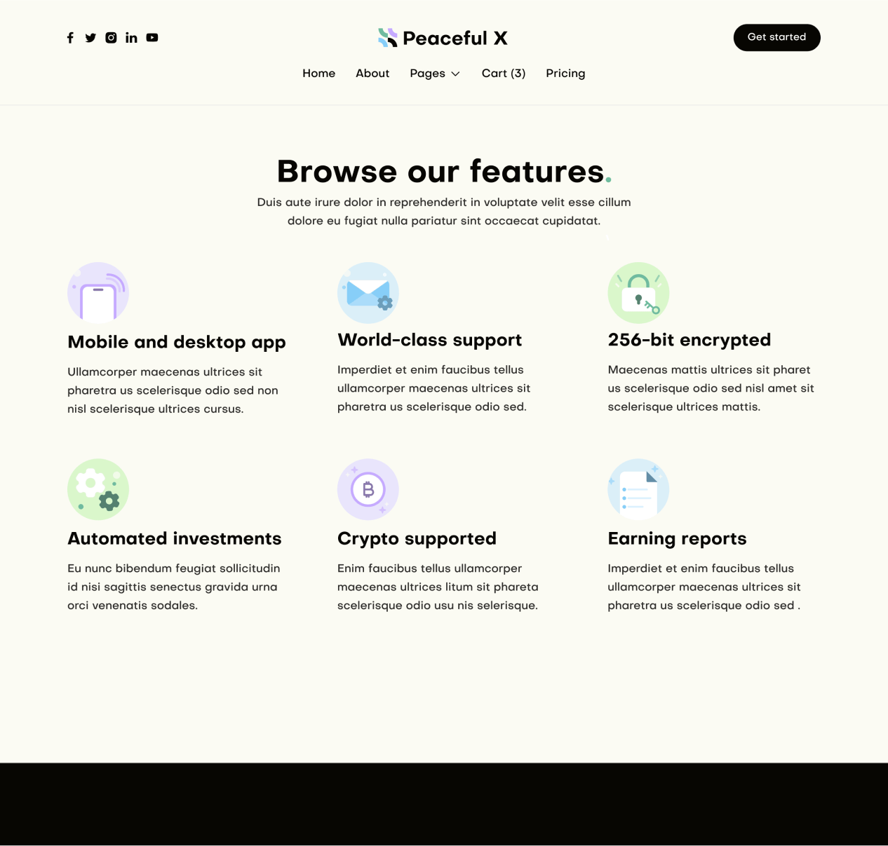 Peaceful X - Features Top Page Multi Purpose Startup Webflow Template 