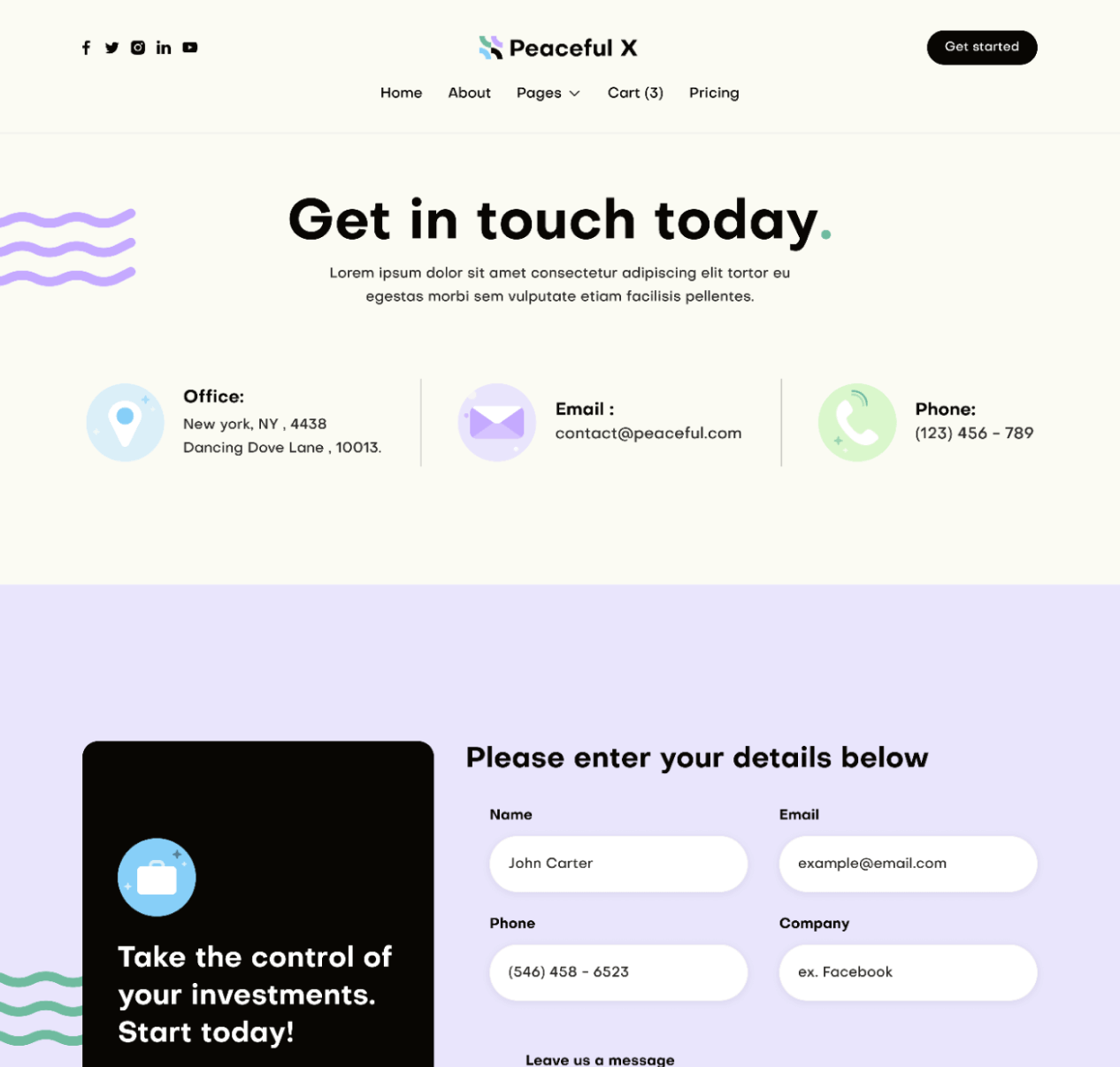 Peaceful X - Contact V1 Page Multi Purpose Startup Webflow Template