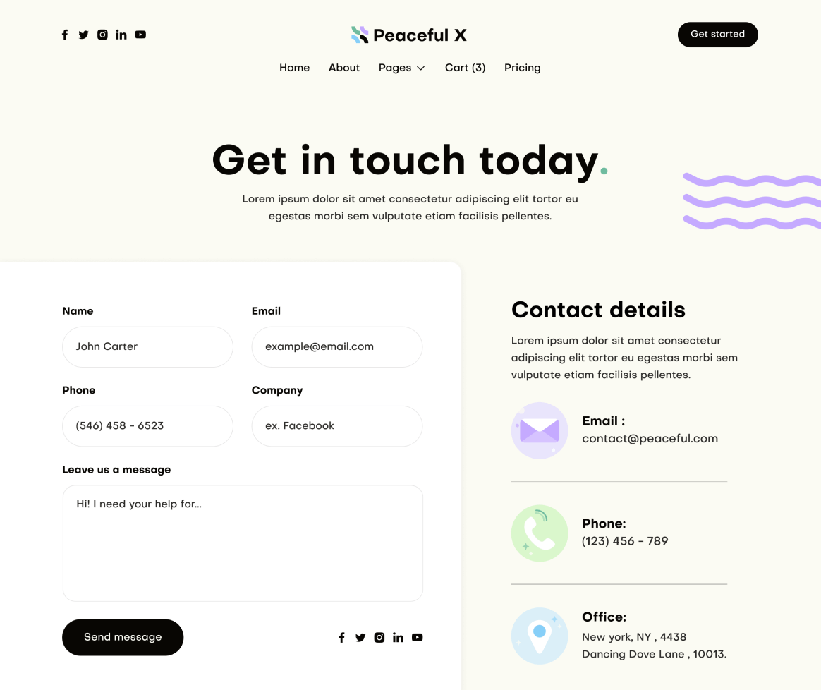 Peaceful X - Contact V3 Main Page Multi Purpose Startup Webflow Template
